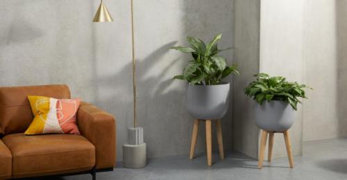 Allo, lot de 2 grands porte-plantes en polyrésine, gris ciment